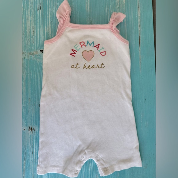 Set of 3 Hudson Baby Cotton Rompers, Coral Mint Mermaid - Picture 3 of 9